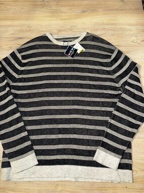 Striped Crewneck Sweater in Black and Gray - Men's